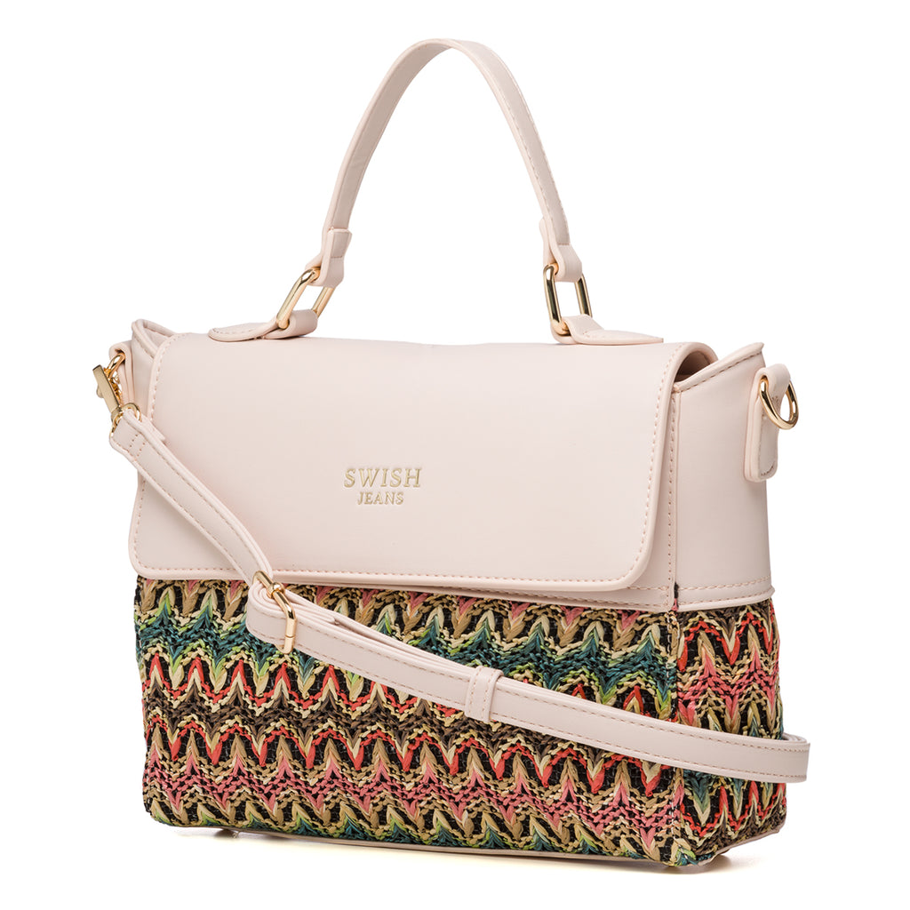Borsa a mano rosa con dettagli intrecciati multicolore Swish Jeans