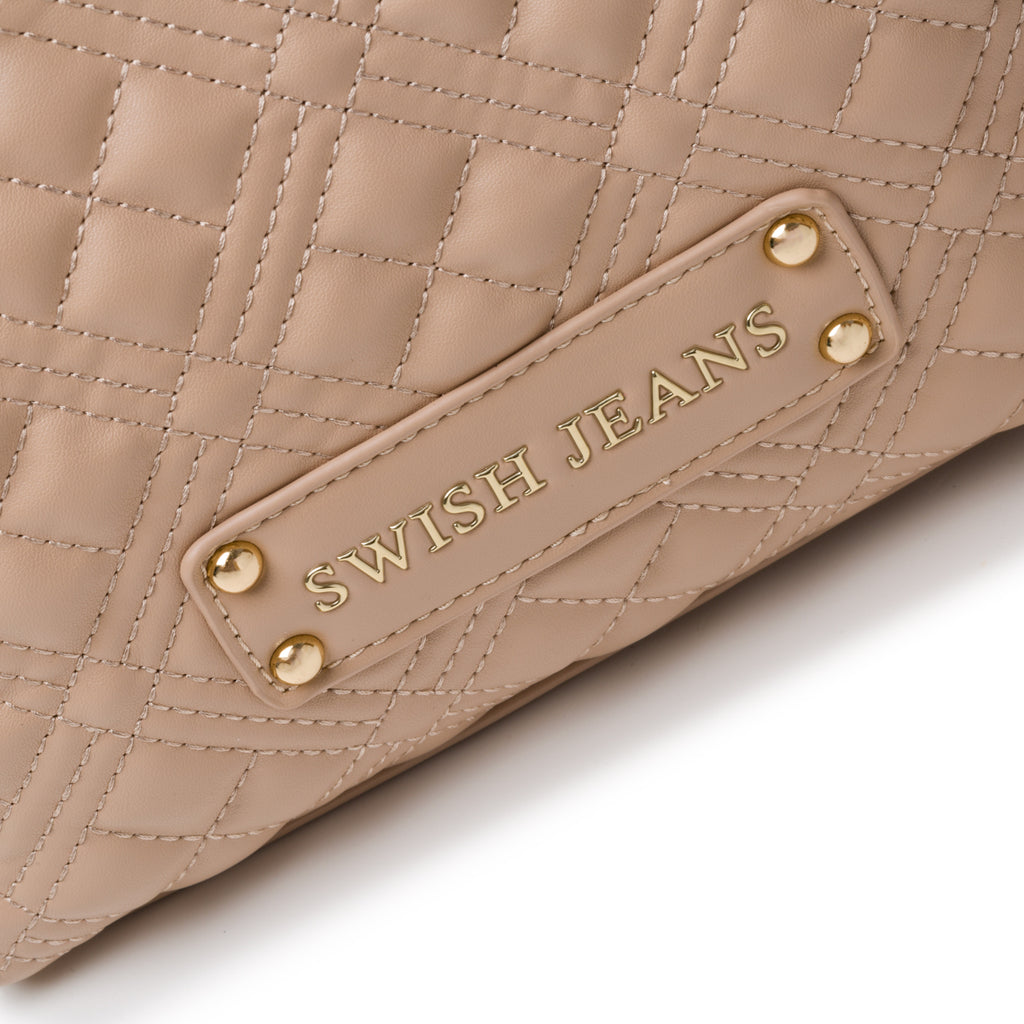 Borsa a mano color nude effetto trapuntato con manici in metallo Swish Jeans