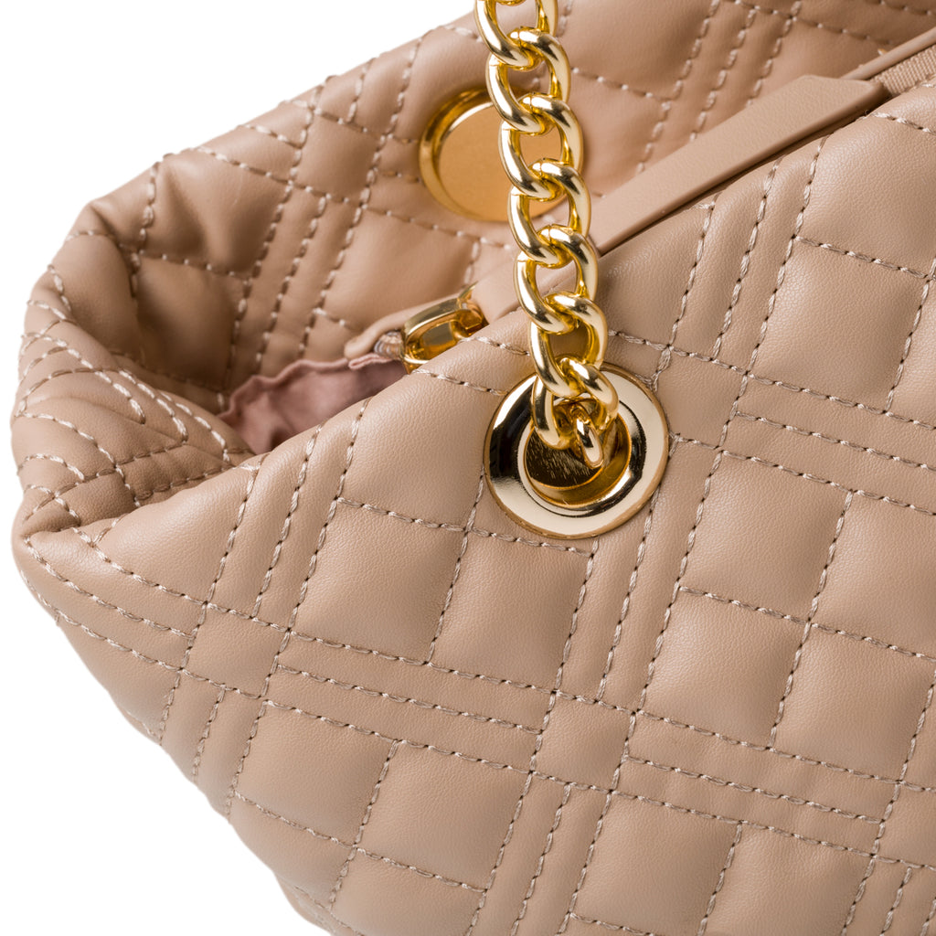 Borsa a mano color nude effetto trapuntato con manici in metallo Swish Jeans