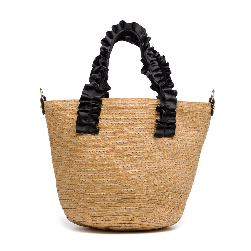 Borsa a mano effetto paglia intrecciata Lora Ferres