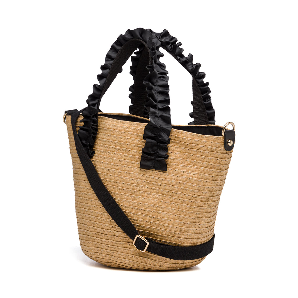 Borsa a mano effetto paglia intrecciata Lora Ferres