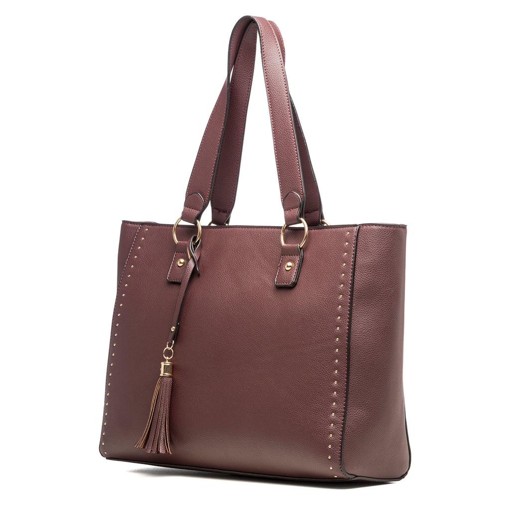 Borsa a spalla bordeaux con piccole borchie Lora Ferres