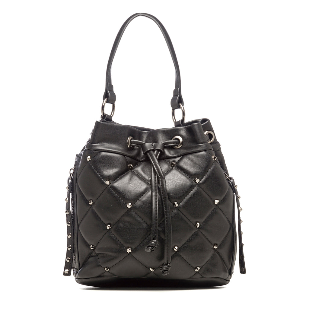 Borsa a secchiello nera con borchiette Lora Ferres