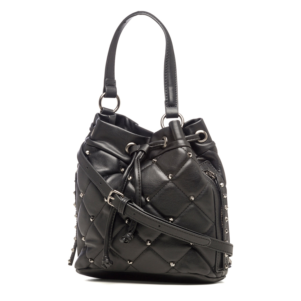 Borsa a secchiello nera con borchiette Lora Ferres