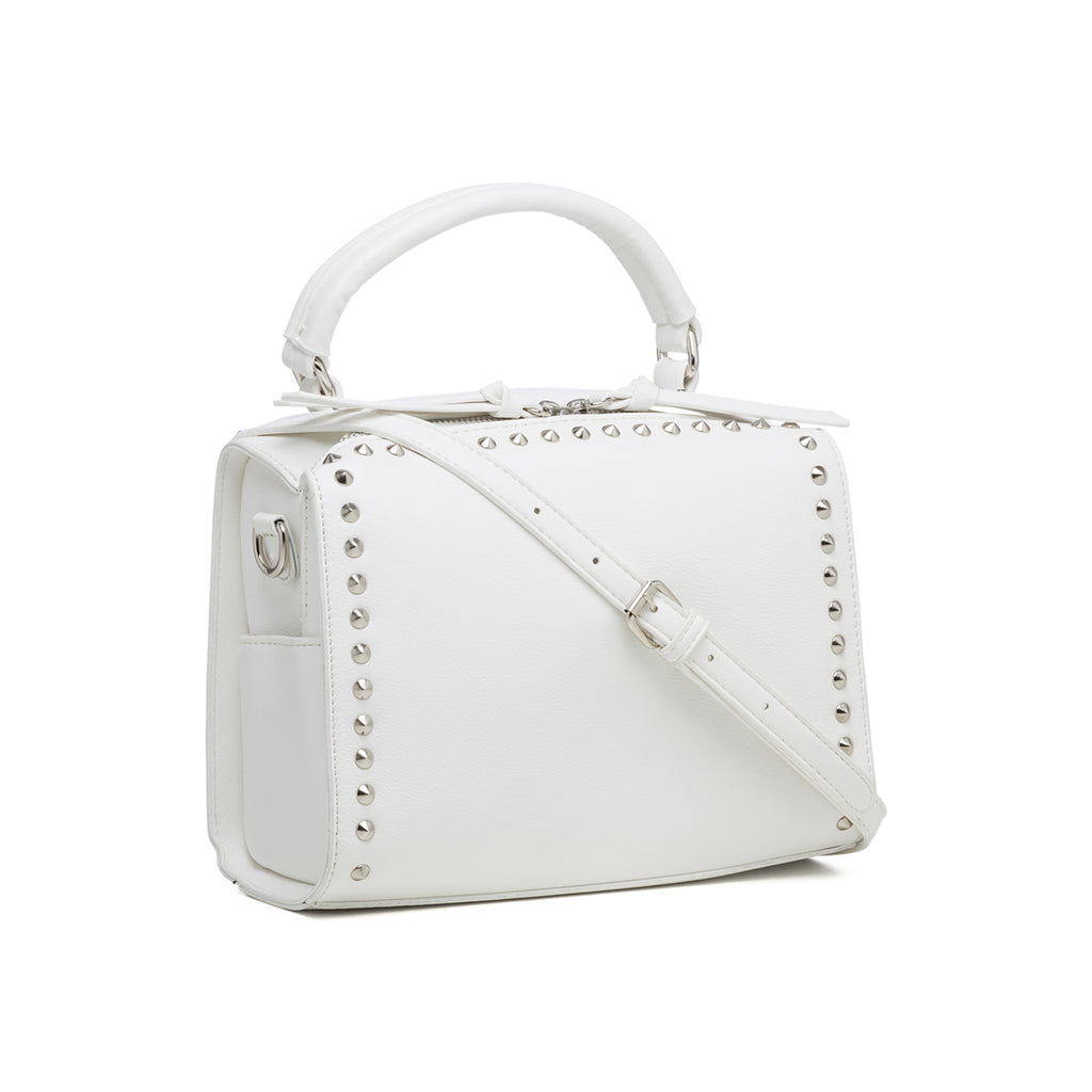 Borsa a mano bianca con borchie in metallo Lora Ferres