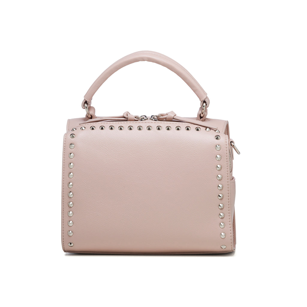 Borsa a mano color nude con borchie in metallo Lora Ferres
