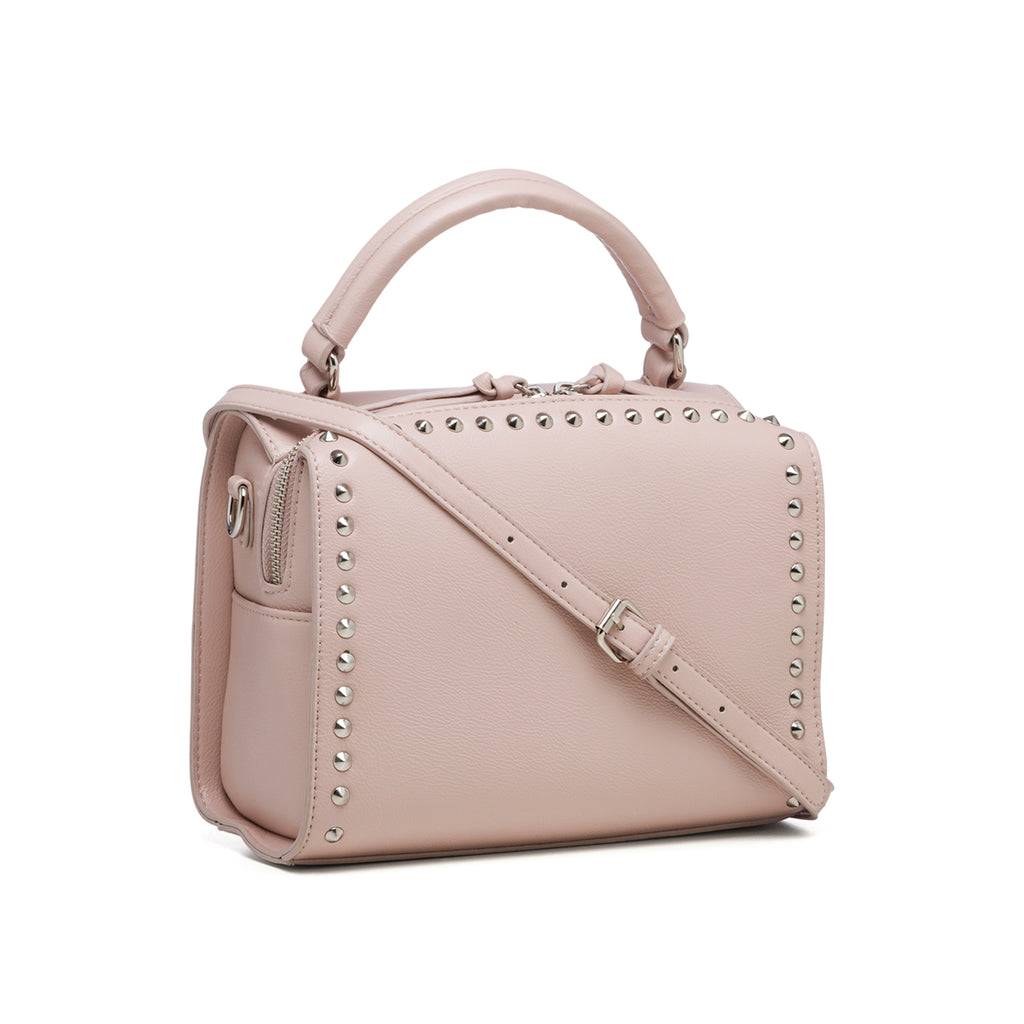 Borsa a mano color nude con borchie in metallo Lora Ferres