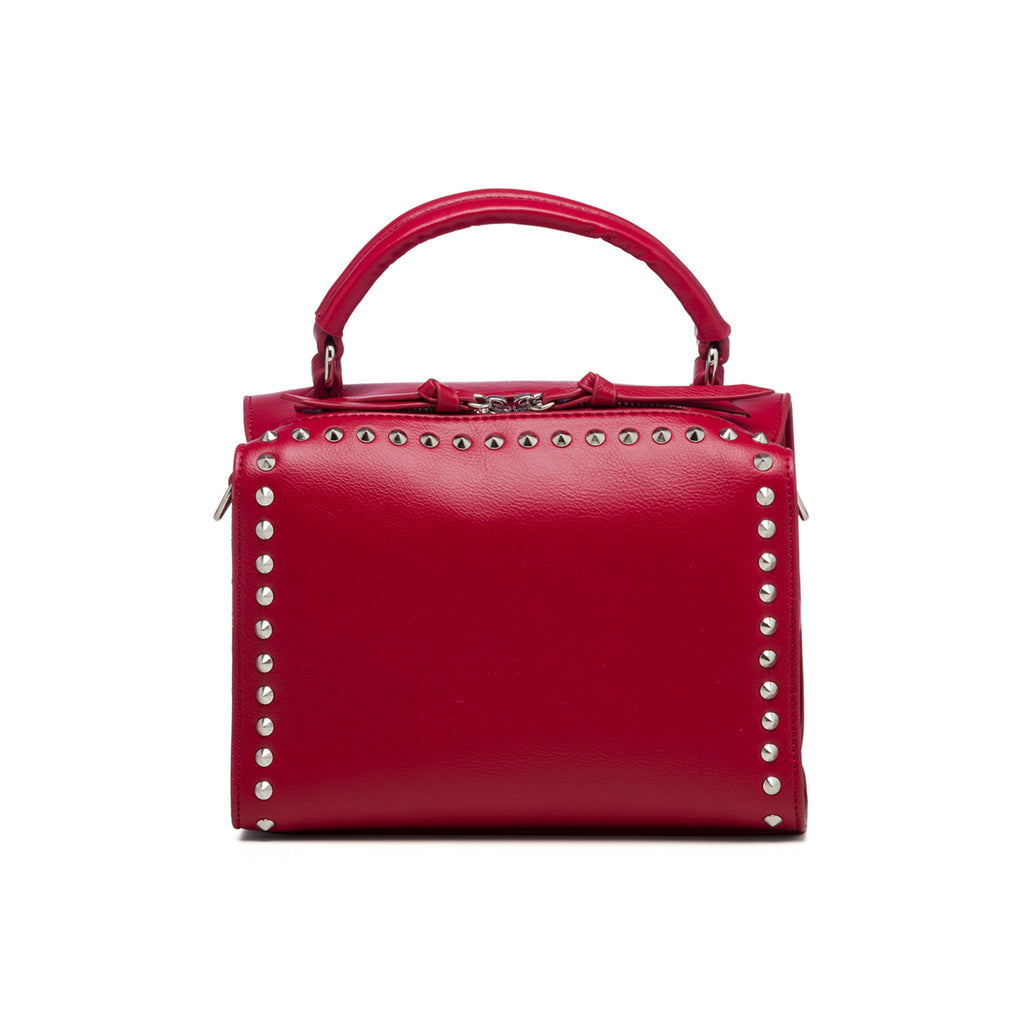 Borsa a mano rossa con borchie in metallo Lora Ferres