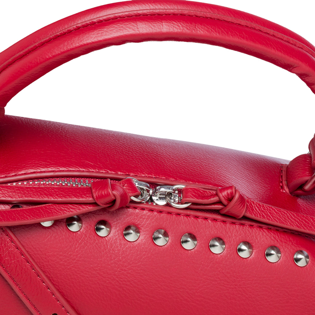 Borsa a mano rossa con borchie in metallo Lora Ferres