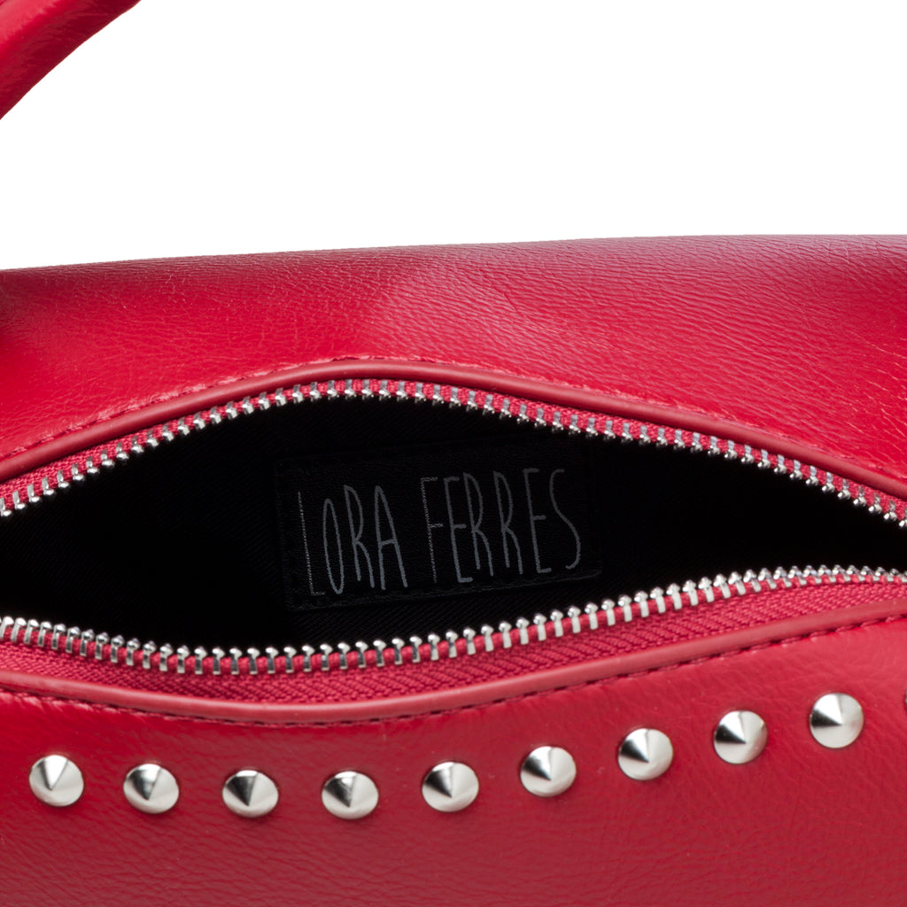 Borsa a mano rossa con borchie in metallo Lora Ferres