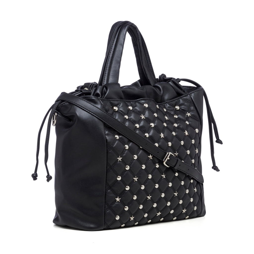 Borsa a mano nera trapuntata con piccole borchie Lora Ferres