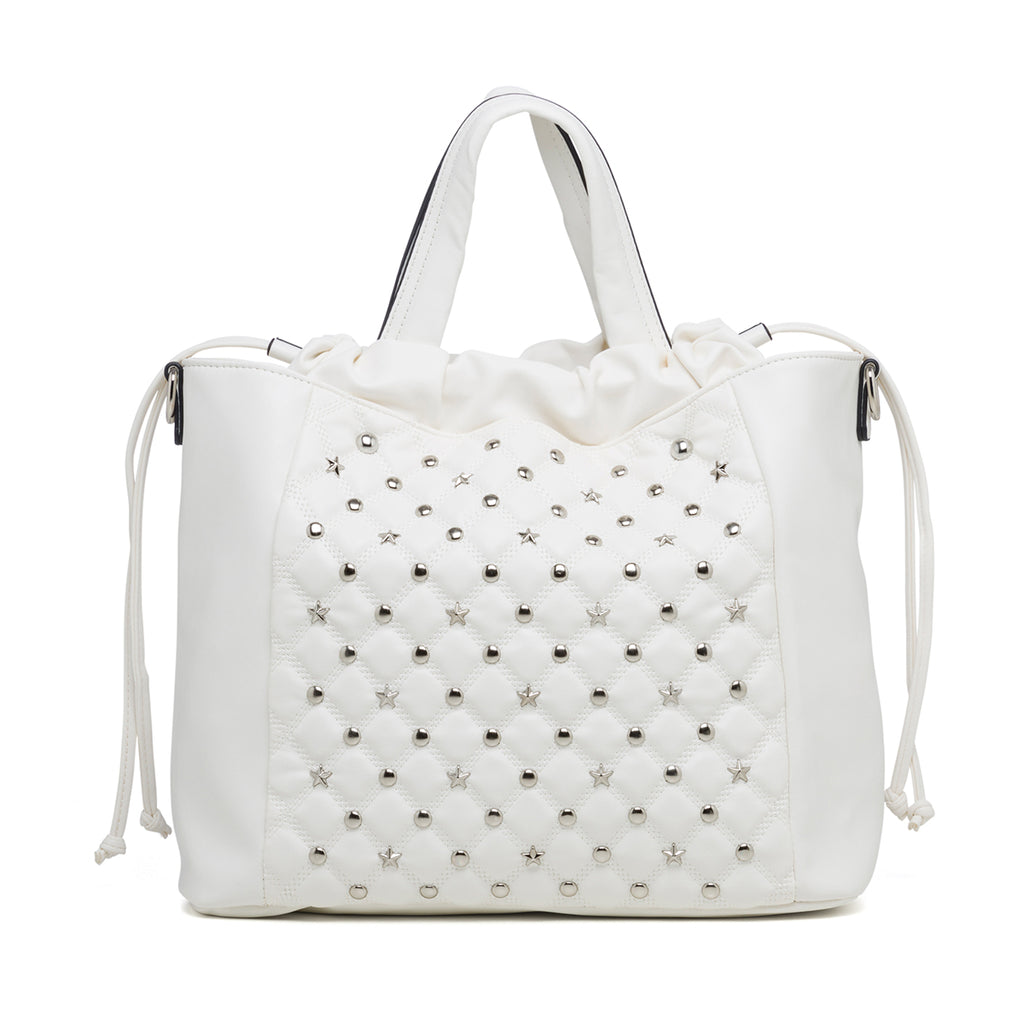 Borsa a mano bianca trapuntata con piccole borchie Lora Ferres