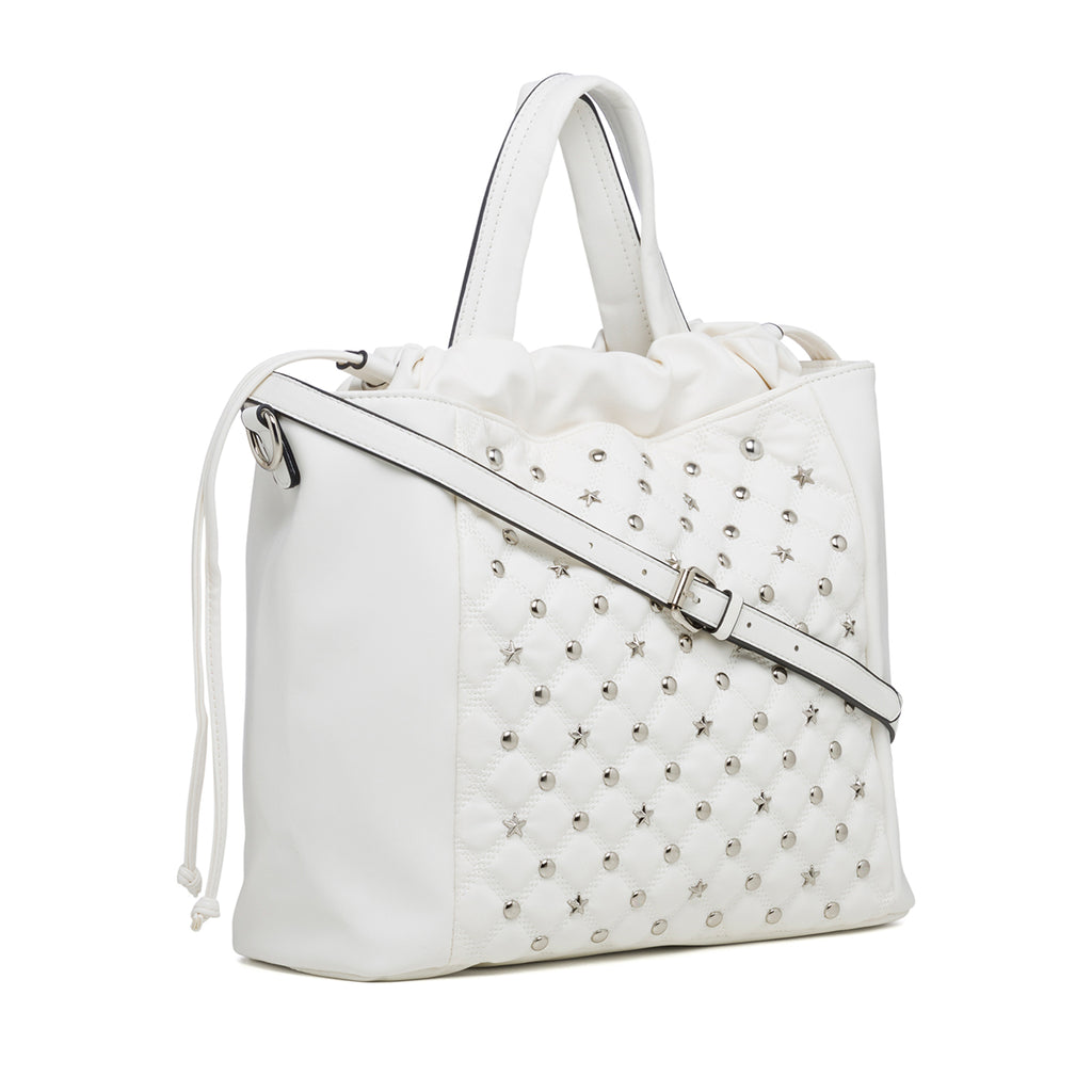 Borsa a mano bianca trapuntata con piccole borchie Lora Ferres