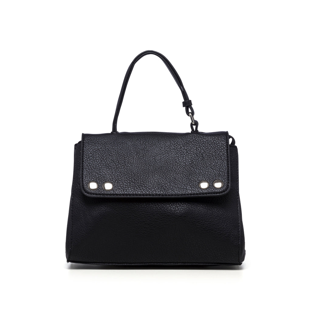 Borsa a mano nera effetto martellato con borchie piatte Lora Ferres
