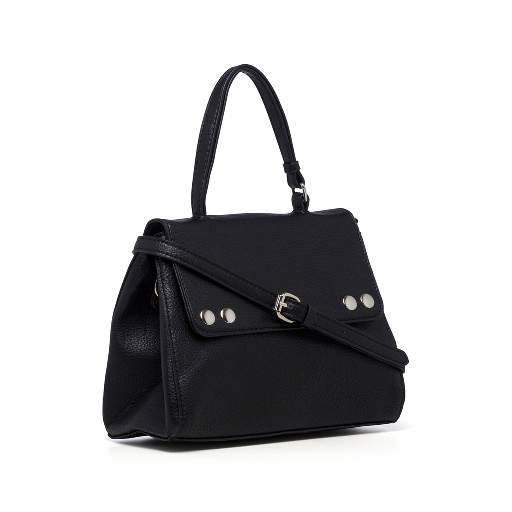 Borsa a mano nera effetto martellato con borchie piatte Lora Ferres