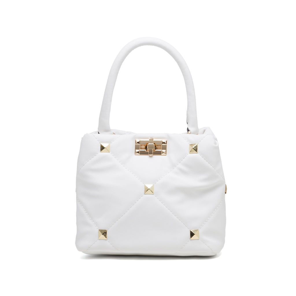 Borsa a mano bianca effetto trapuntato con borchie piramidali Lora Ferres