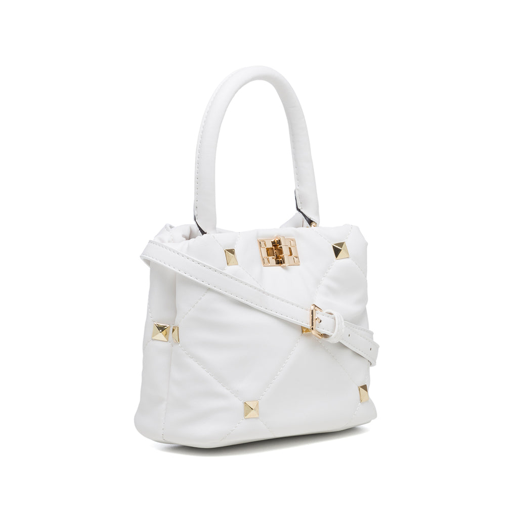 Borsa a mano bianca effetto trapuntato con borchie piramidali Lora Ferres