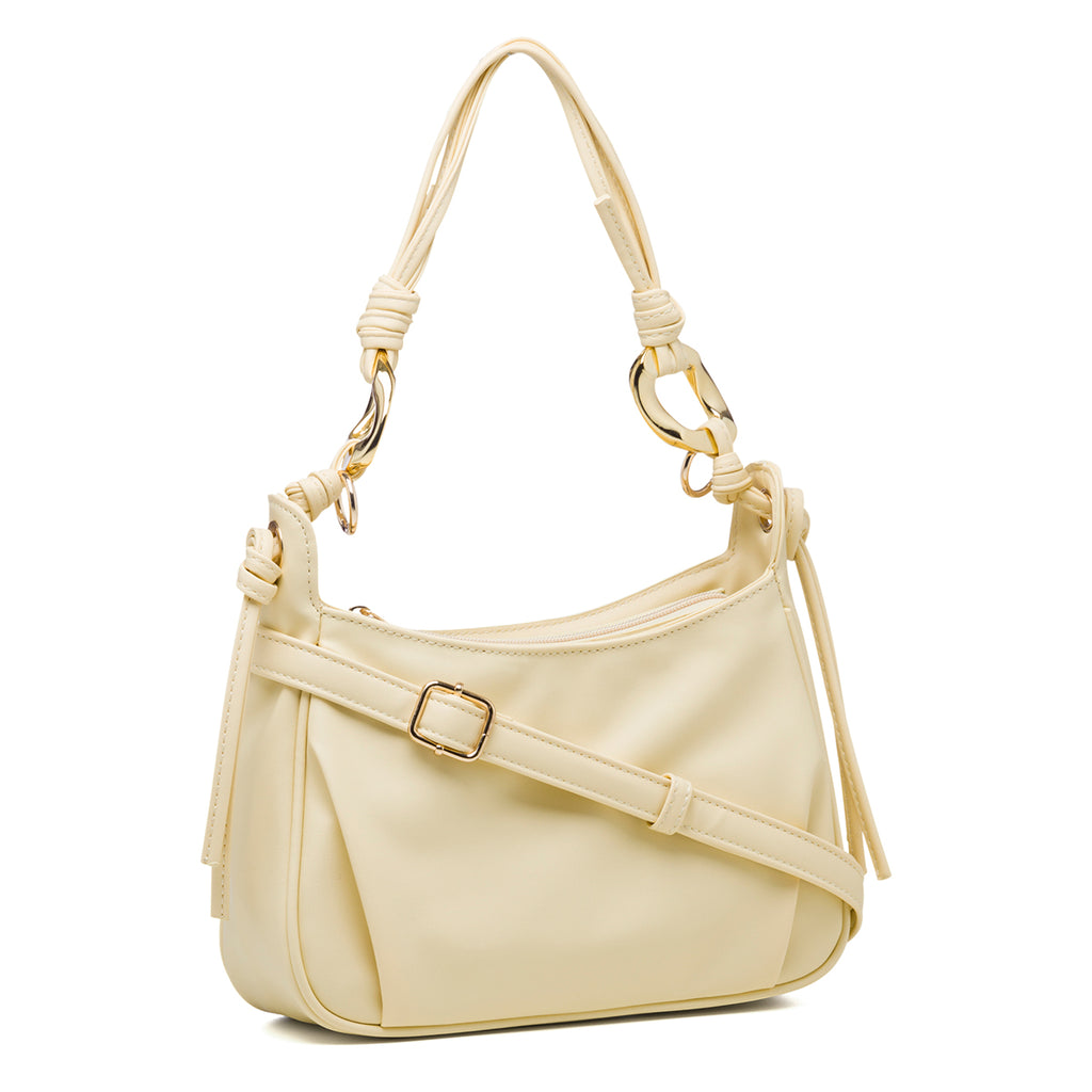 Borsa a mano gialla con manici intrecciati Lora Ferres