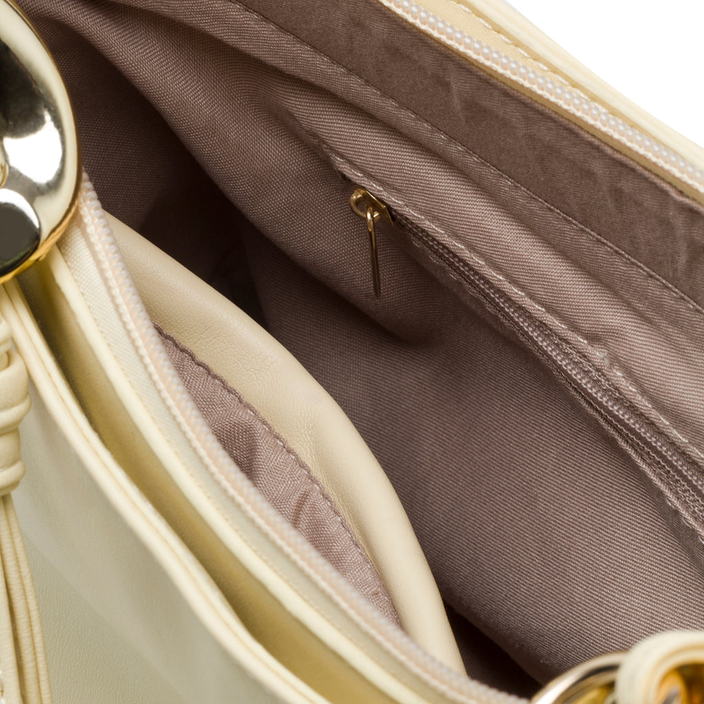 Borsa a mano gialla con manici intrecciati Lora Ferres