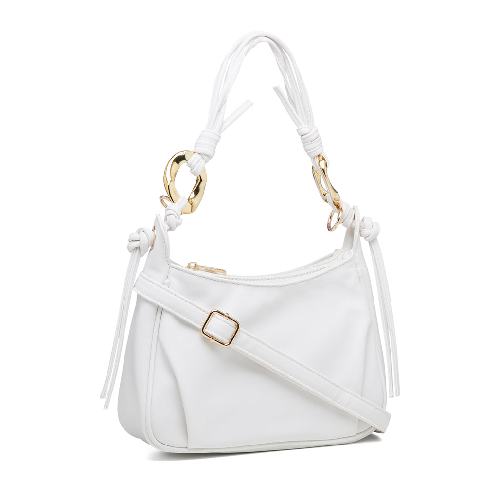 Borsa a mano bianca con manici intrecciati Lora Ferres