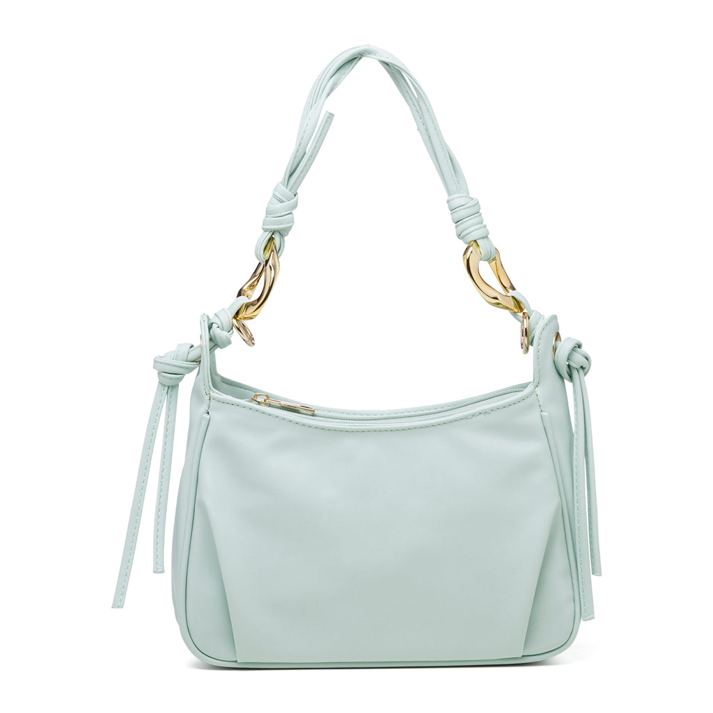 Borsa a mano verde acqua con manici intrecciati Lora Ferres