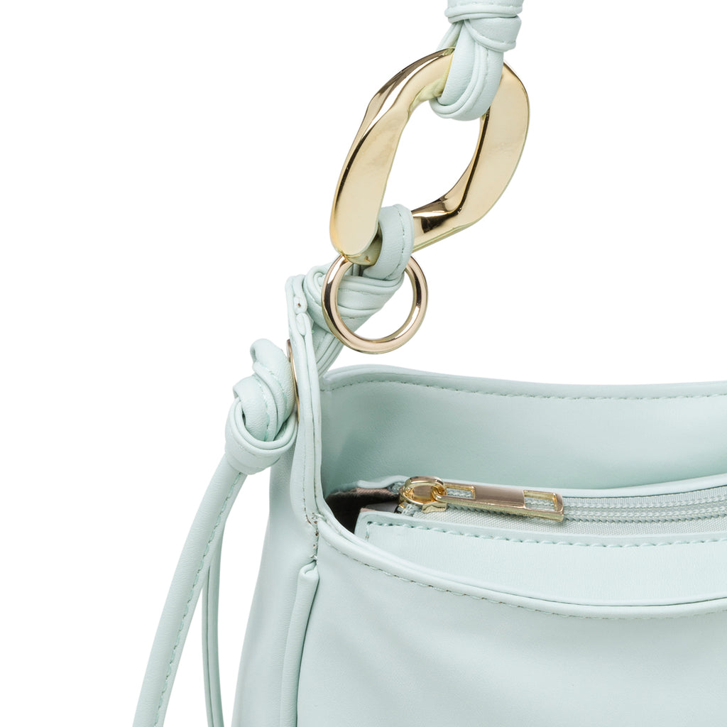 Borsa a mano verde acqua con manici intrecciati Lora Ferres