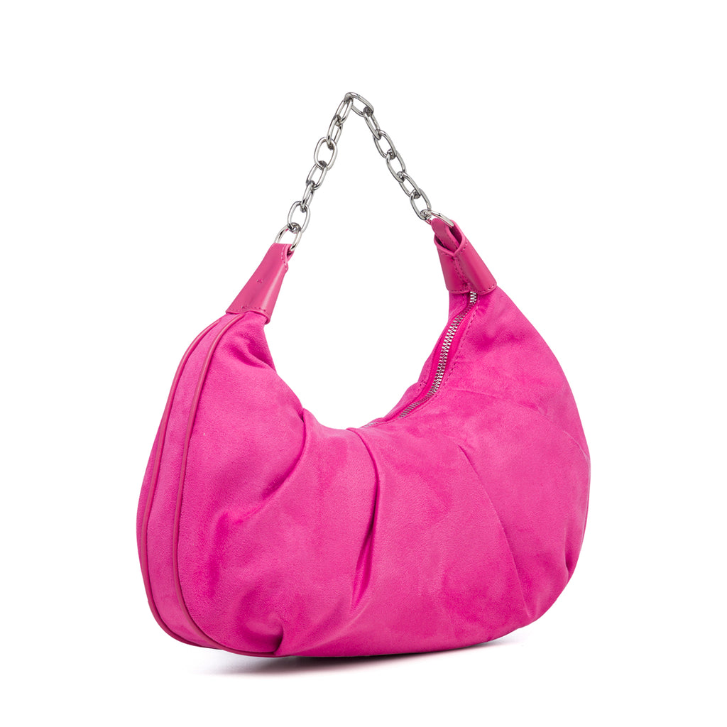 Borsa a mano fucsia effetto arricciato Lora Ferres