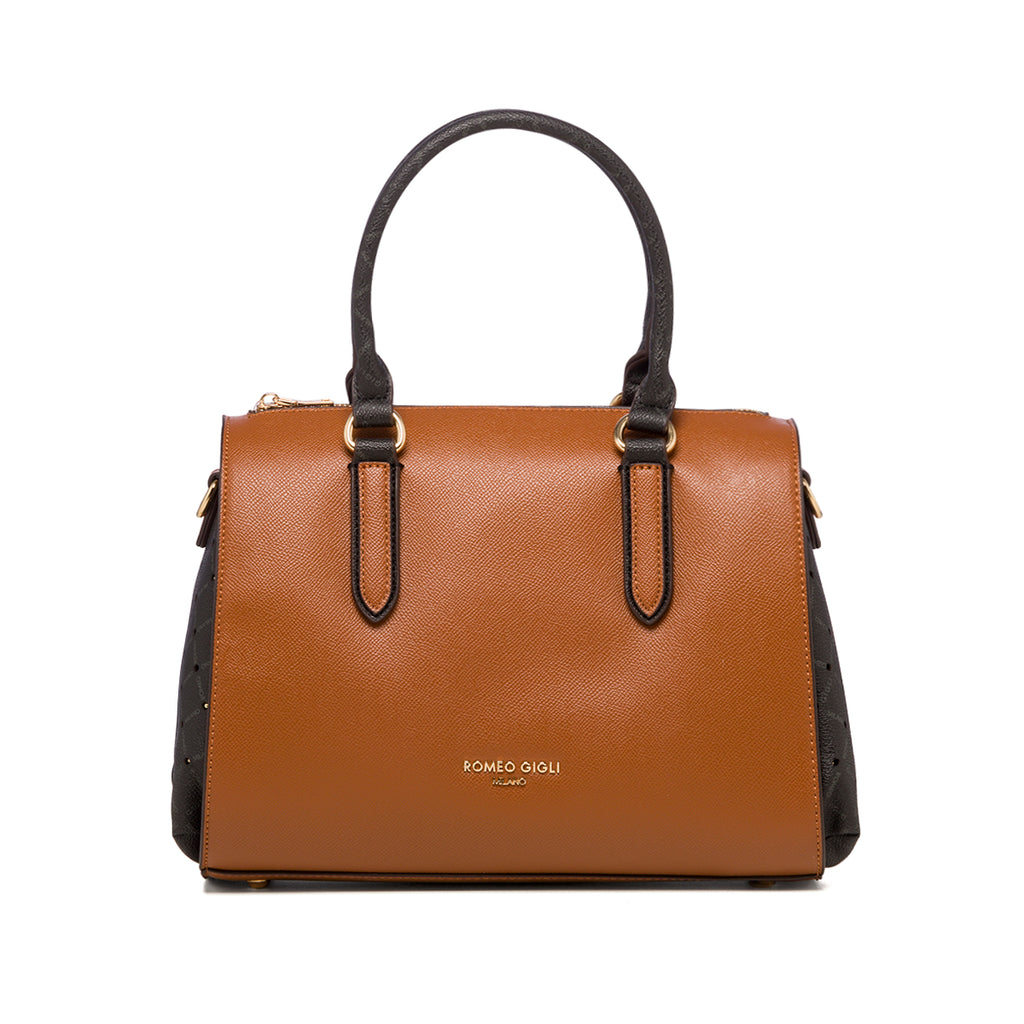 Borsa a mano marrone da donna con monogramma Romeo Gigli Milano Gama