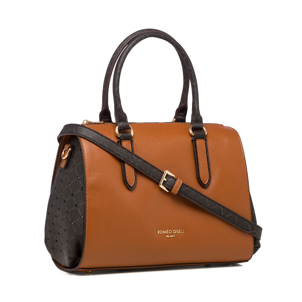 Borsa a mano marrone da donna con monogramma Romeo Gigli Milano Gama