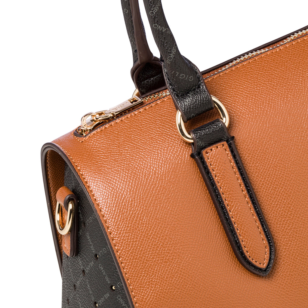 Borsa a mano marrone da donna con monogramma Romeo Gigli Milano Gama