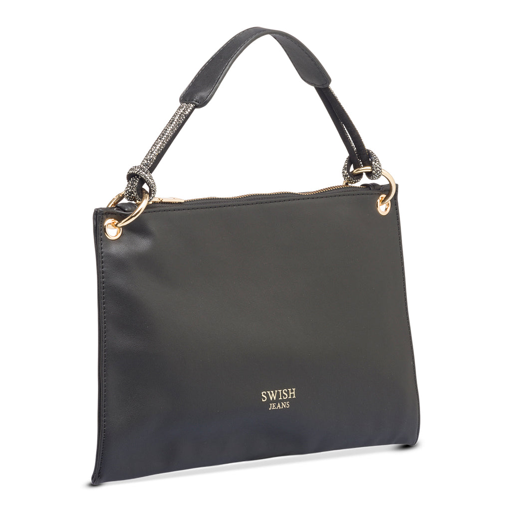 Borsa a mano nera da donna con strass Swish Jeans