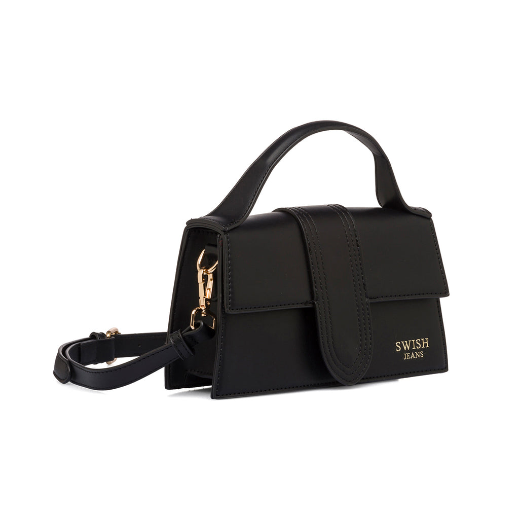Borsa a mano nera da donna con logo in metallo Swish Jeans