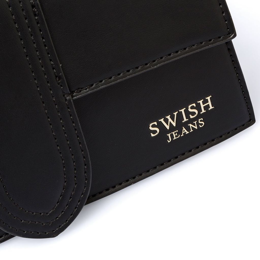 Borsa a mano nera da donna con logo in metallo Swish Jeans