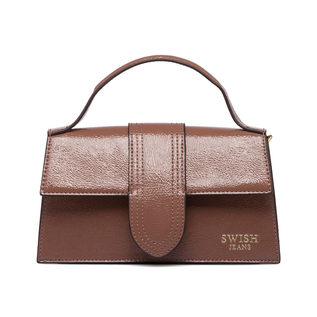 Borsa a mano marrone da donna con logo in metallo Swish Jeans