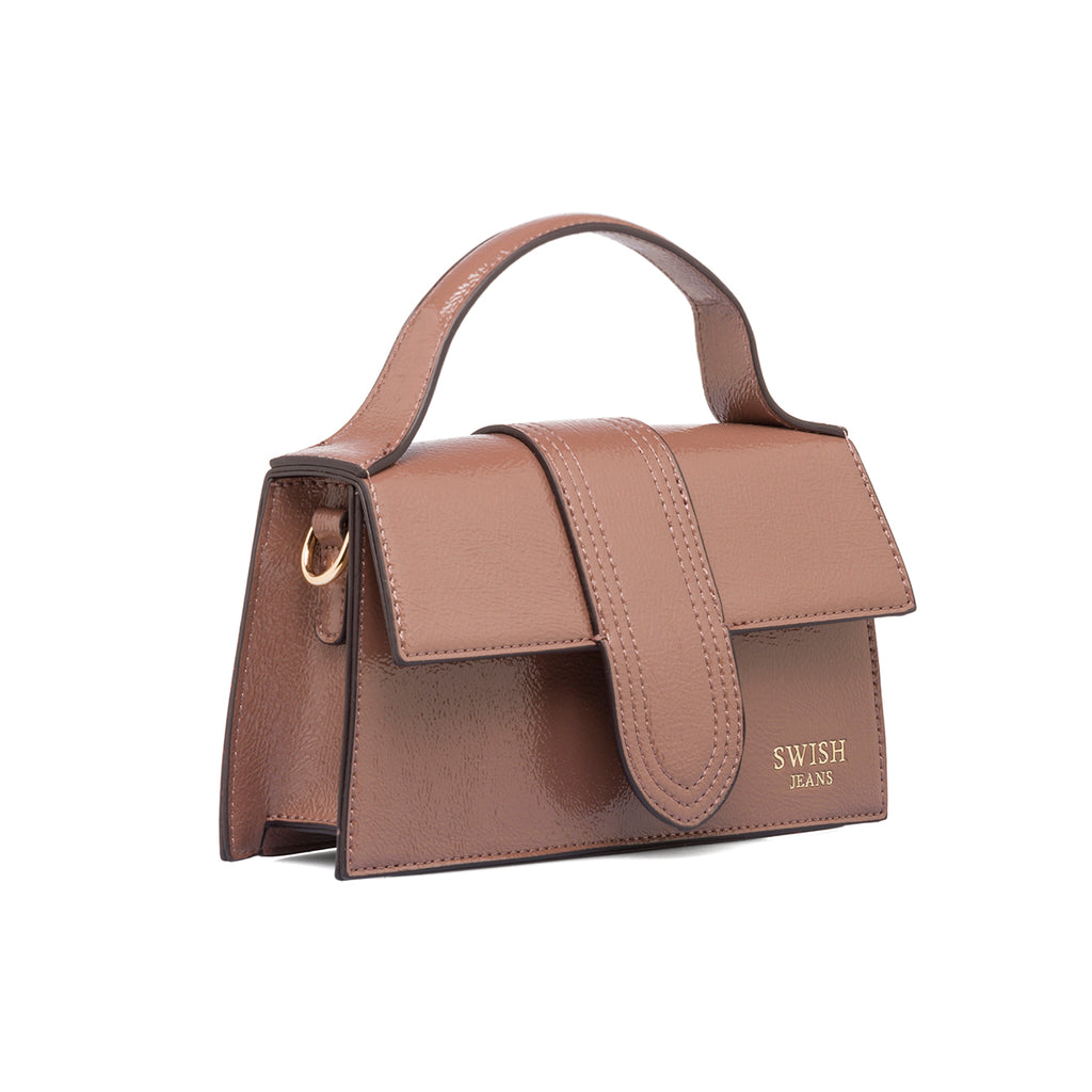 Borsa a mano marrone da donna con logo in metallo Swish Jeans