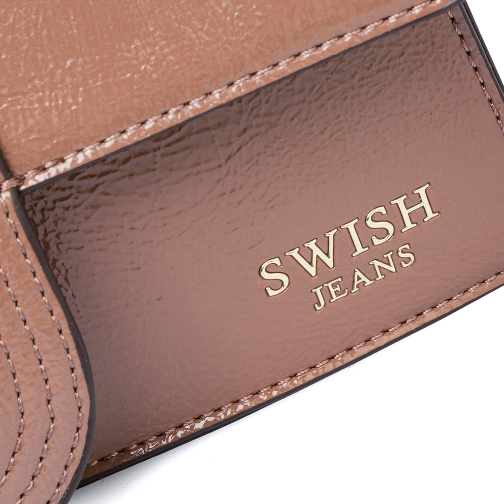 Borsa a mano marrone da donna con logo in metallo Swish Jeans