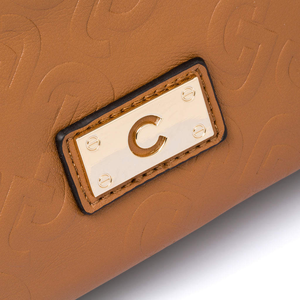 Borsa a spalla marrone da donna con monogramma Carrera Ilary