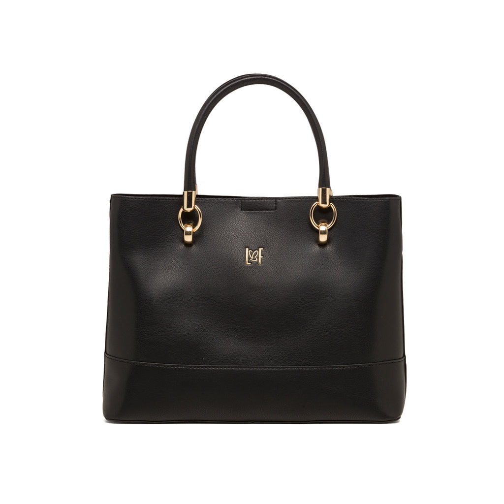 Borsa a mano da donna nera con logo frontale Lora Ferres