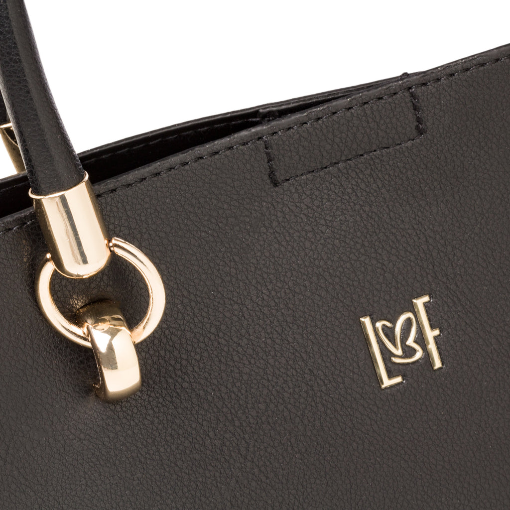 Borsa a mano da donna nera con logo frontale Lora Ferres