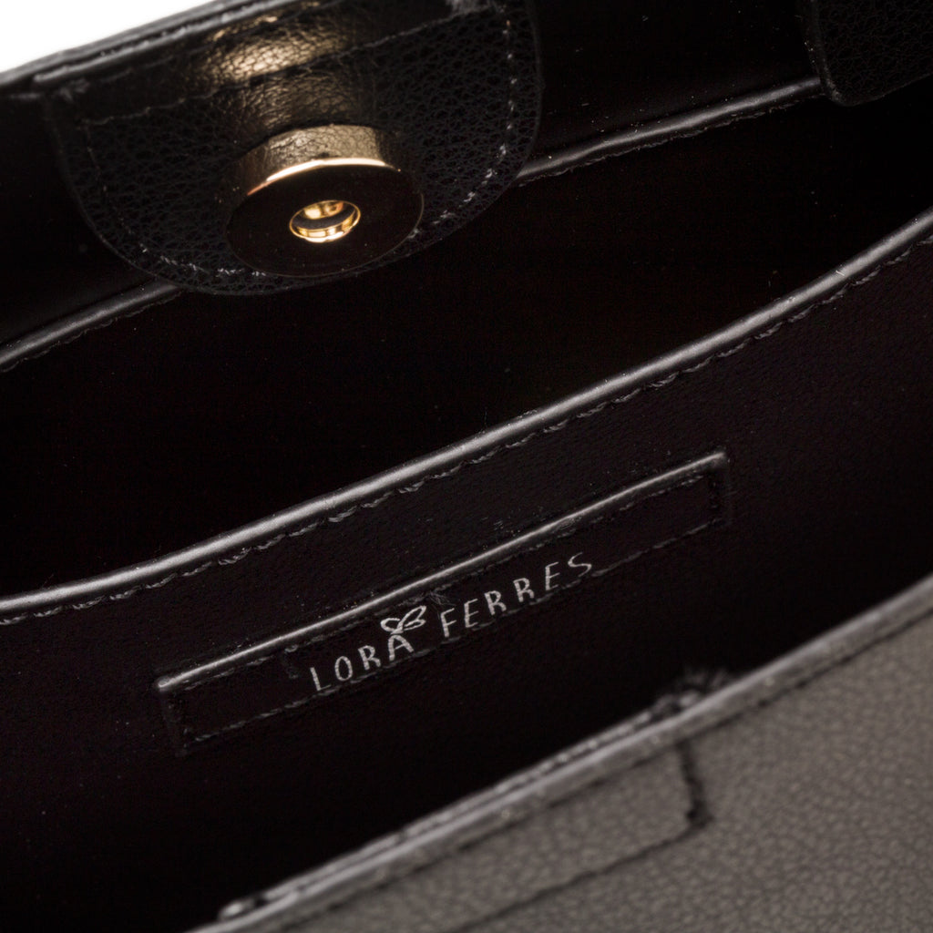 Borsa a mano da donna nera con logo frontale Lora Ferres