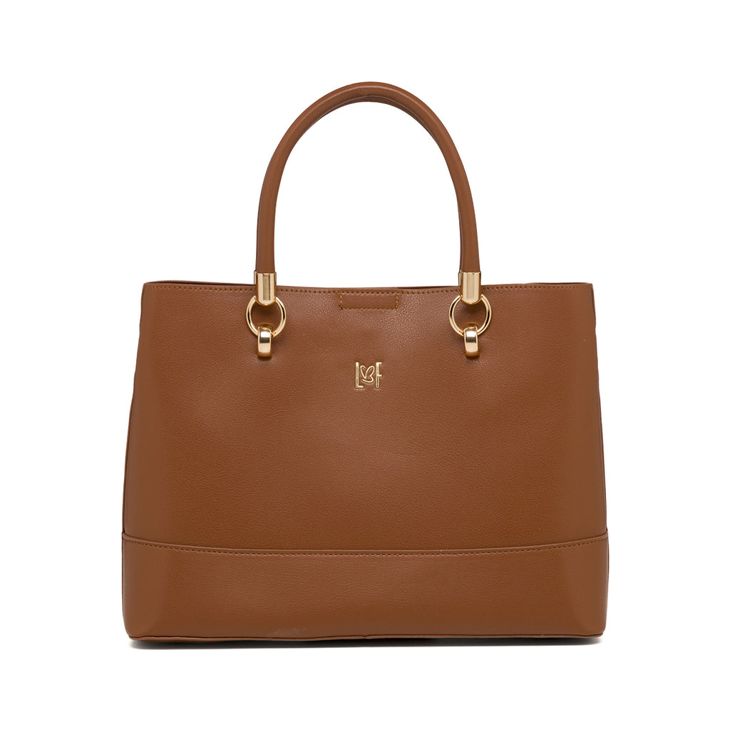 Borsa a mano da donna marrone con logo frontale Lora Ferres