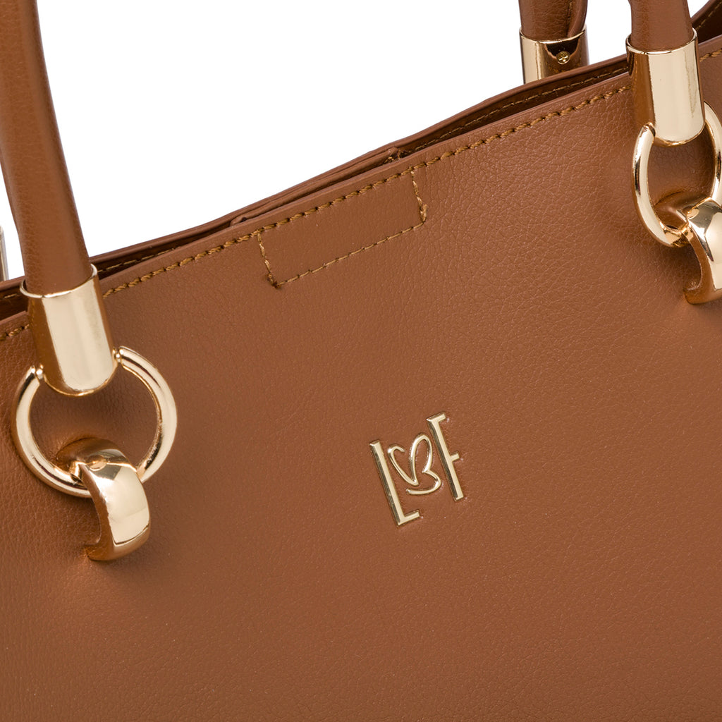 Borsa a mano da donna marrone con logo frontale Lora Ferres