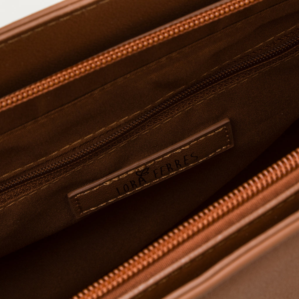 Borsa a mano marrone da donna con chiusura a zip Lora Ferres