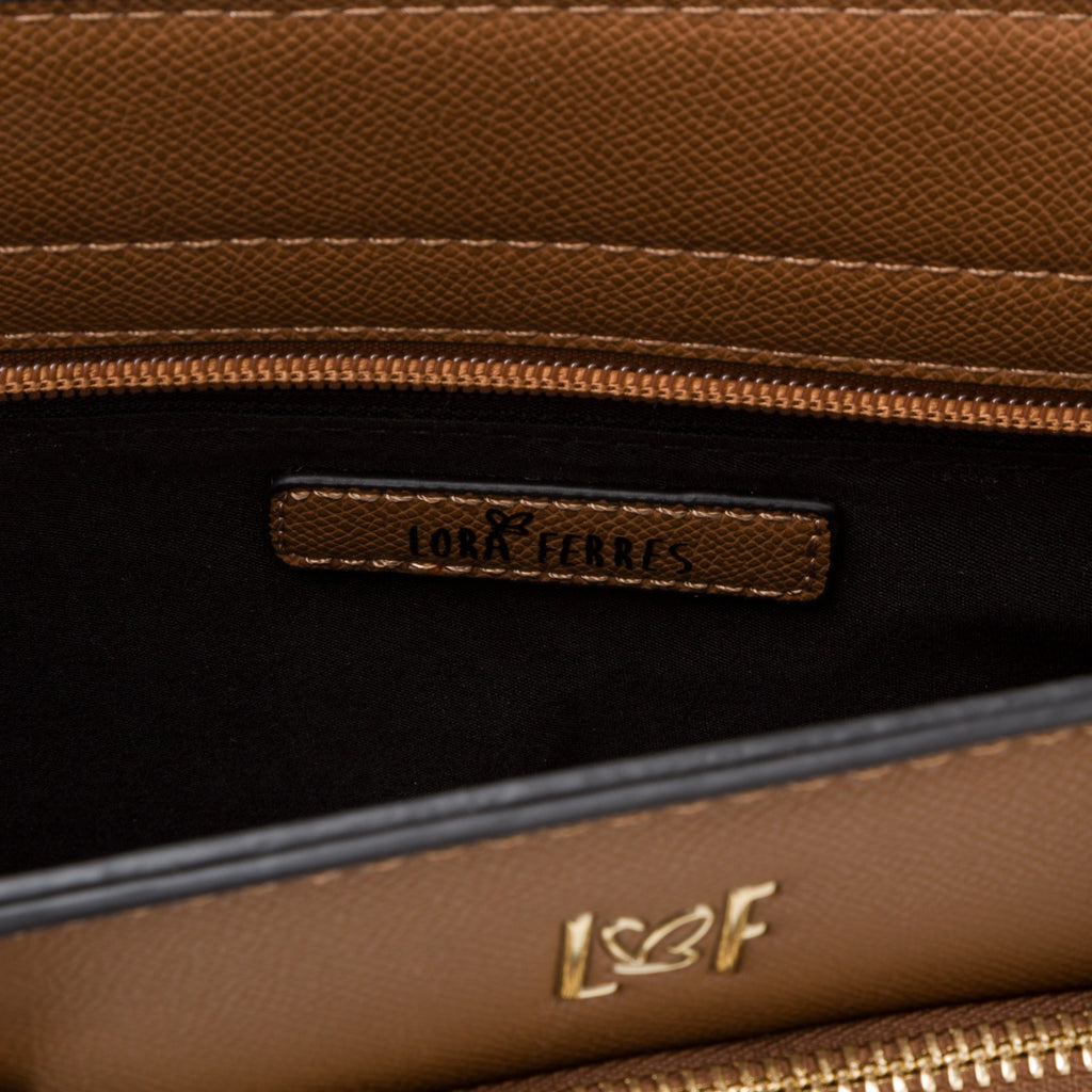 Borsa a mano marrone da donna con chiusura a zip lora Ferres