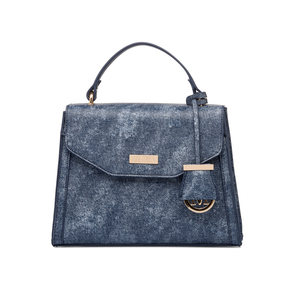 Borsa a mano blu jeans da donna con pendaglio Lora Ferres