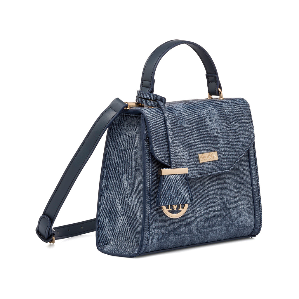 Borsa a mano blu jeans da donna con pendaglio Lora Ferres
