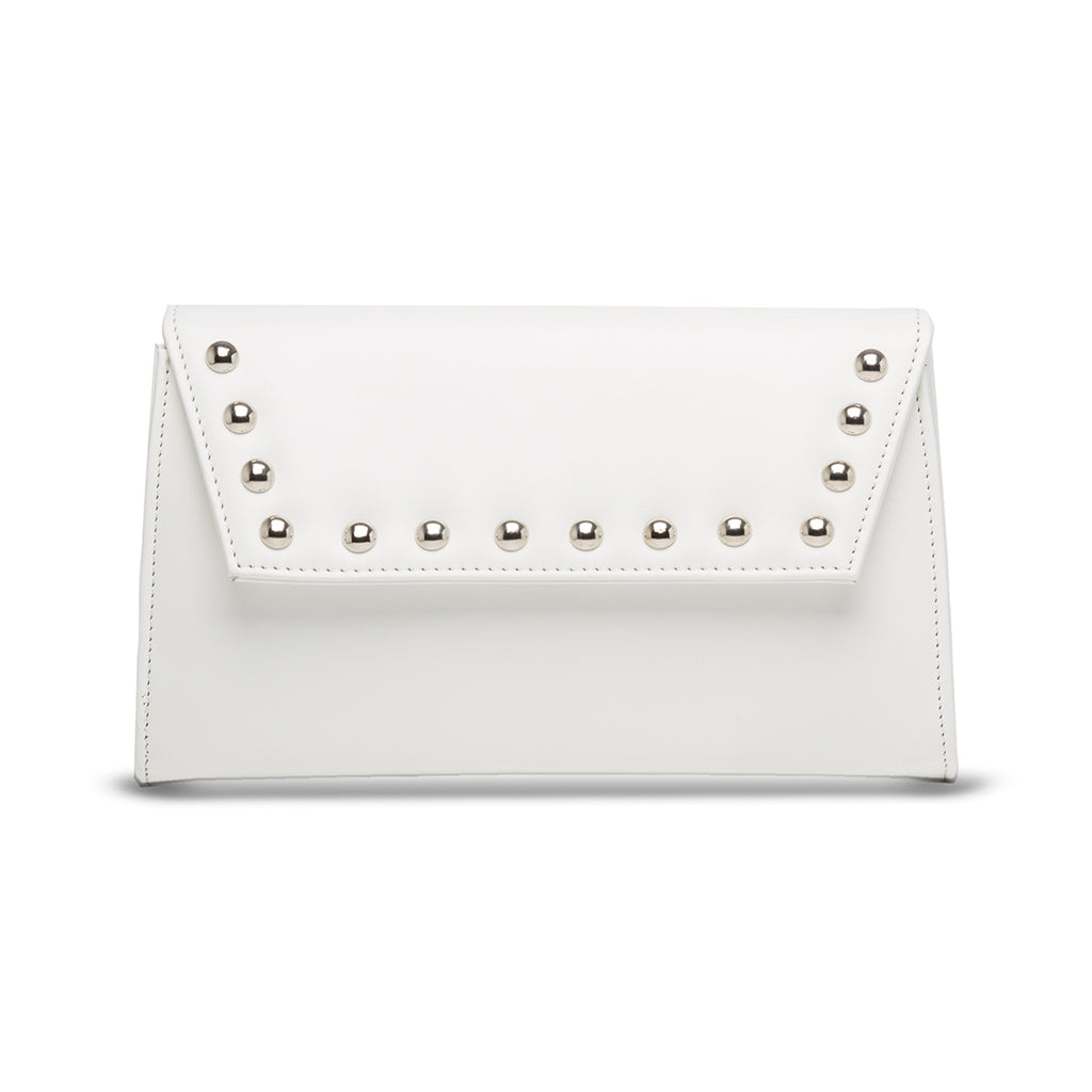 Borsa a tracolla bianca con applicazione di borchie Lora Ferres