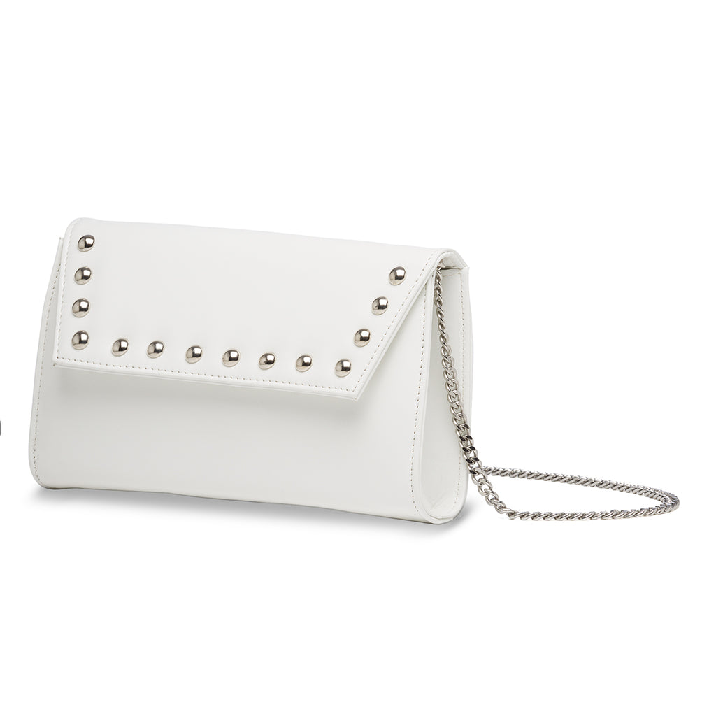 Borsa a tracolla bianca con applicazione di borchie Lora Ferres