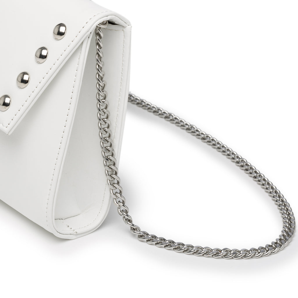 Borsa a tracolla bianca con applicazione di borchie Lora Ferres