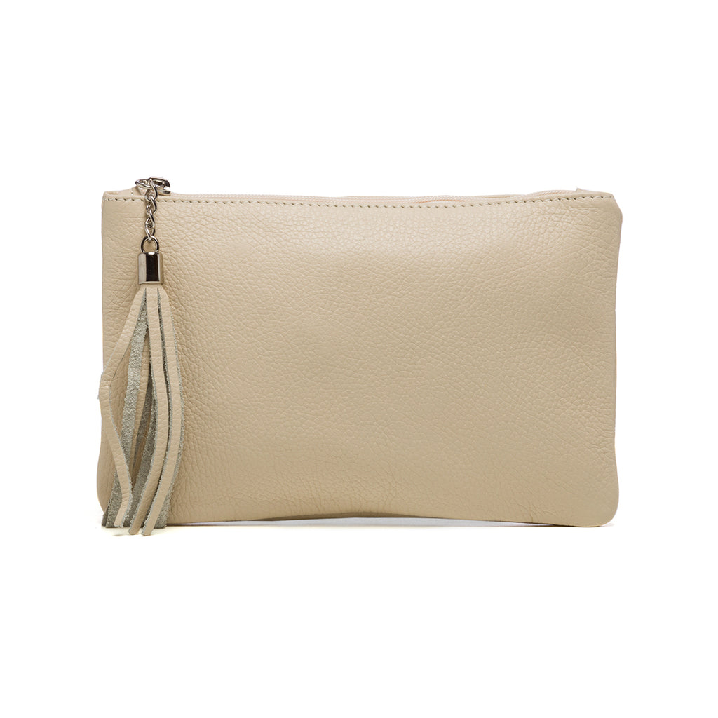 Borsa a tracolla in pelle martellata colore beige P Essentials